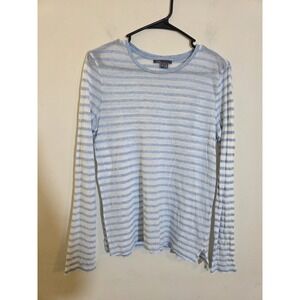 VINCE Women's Med. Blue/White Lyocell/Cotton Striped Long Sleeve Lightweight Top